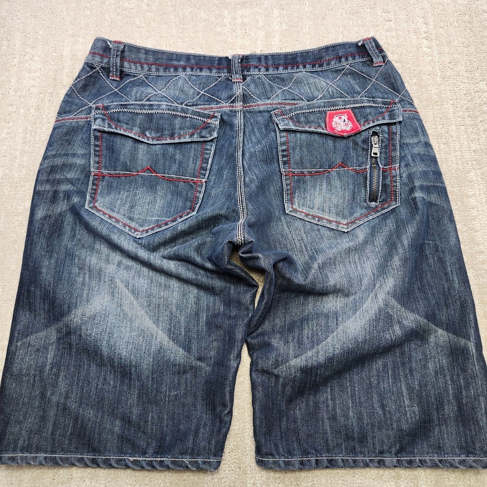 Vintage Y2K Denim Shorts Men 36 *READ‎ Baggy Wide Leg Avirex Jorts Embroidered